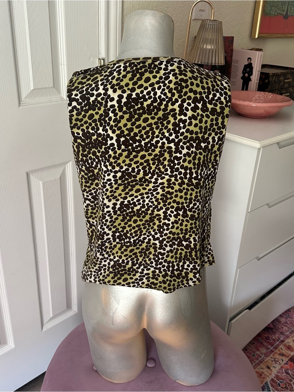 Candy Couture Vintage Green & Brown Sequin Embellished Leopard Cheetah Print Top - Picture 3 of 5